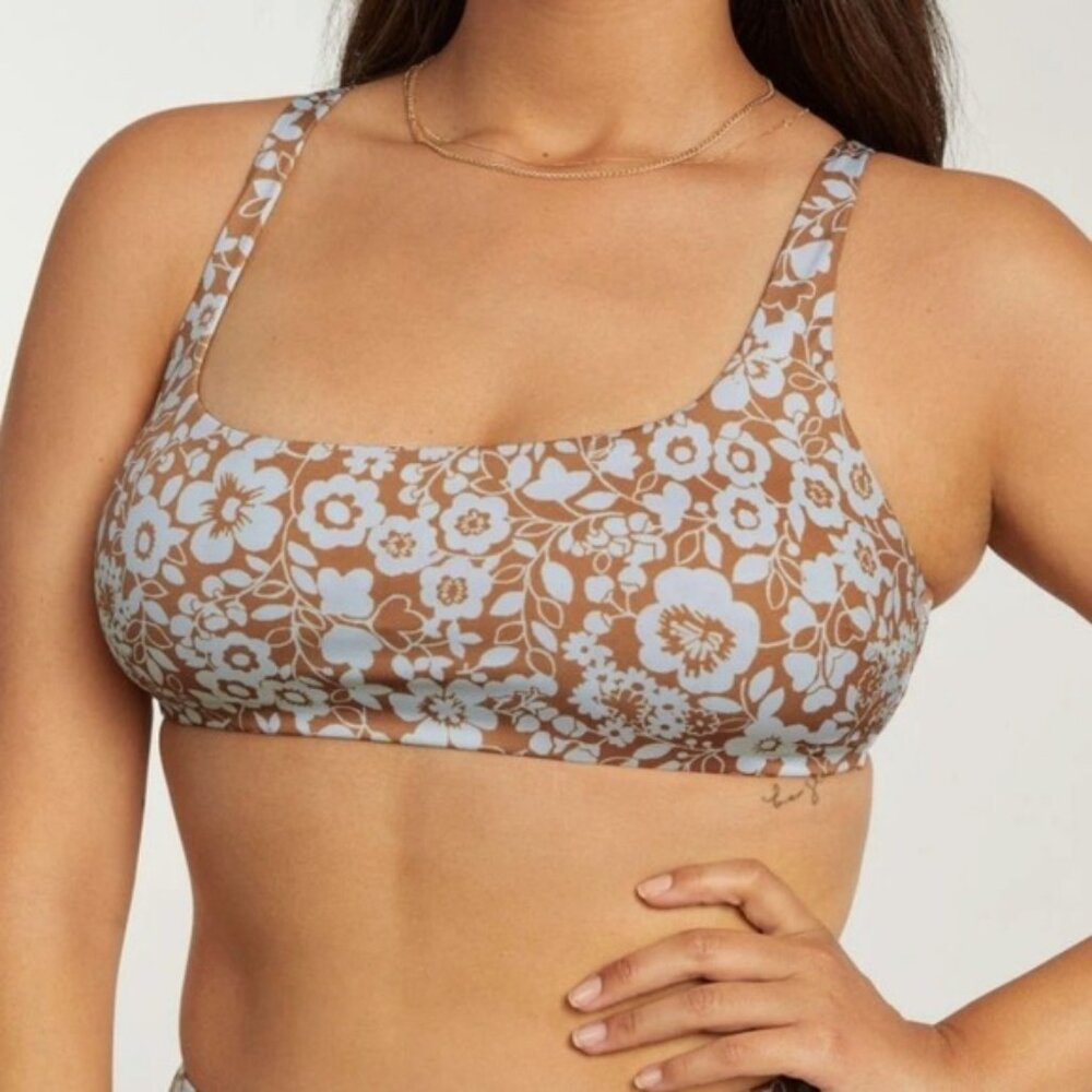 Everlane ReNew The Square Neck Bikini Top Size XS New Floral Beach Modest